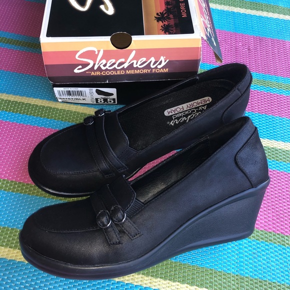 skechers rumblers frilly wedge shoe